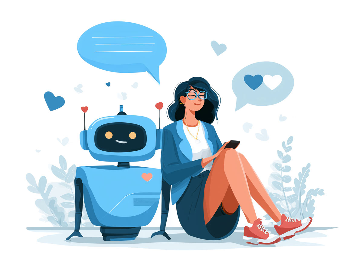 AI Bot and Woman Chatting with each other AI Bot and Woman Chatting with each other